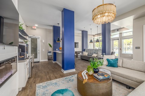 a living room with couches and a coffee table